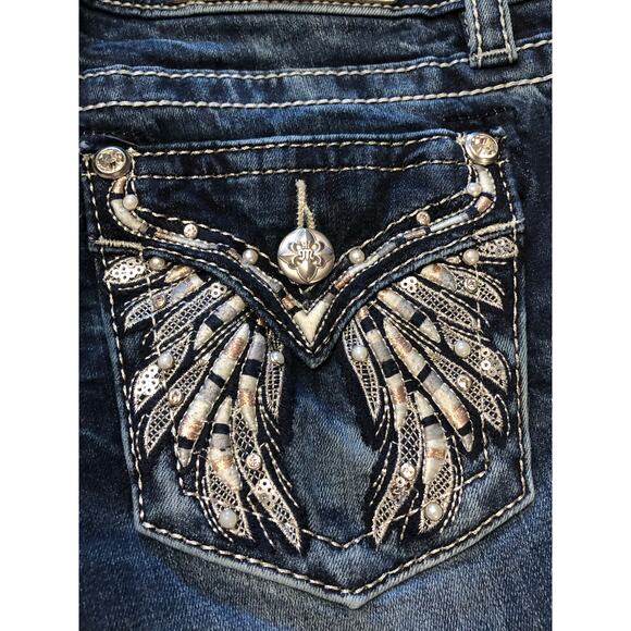 Miss Me Angel Wings Signature Ankle Skinny Stretch Blue Jeans size 26 - Picture 4 of 15